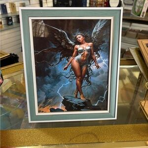 Fairy Fantasy Wall Art Print in Teal Frame